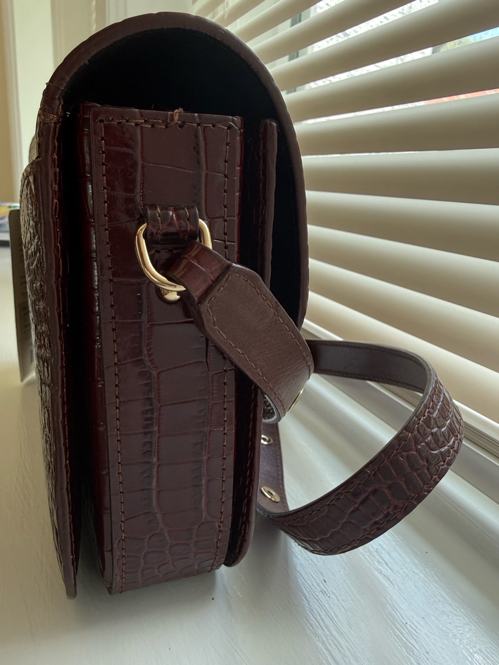 Sezane Milo Classic Bag in Chocolate Crocodile Print - Picture 11 of 16